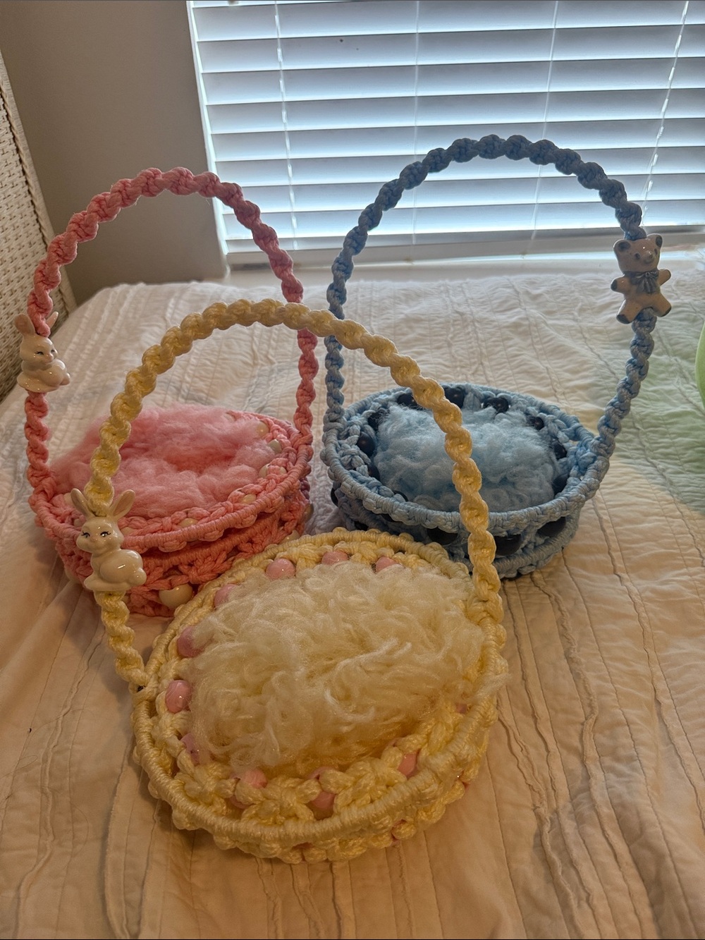 Choice of Colorful Handmade Macrame Gift Baskets, Vintage, Baby Gifts